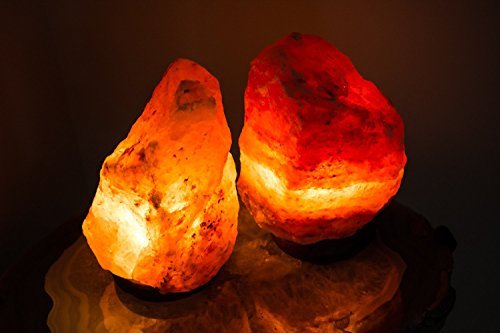 Set of 2 Natural Himalayan Pink Salt Lamp Hand Carved With Elegant Wood Base. Includes Bulbs, 5-7 Inches, 4-7 lbs (each) Image