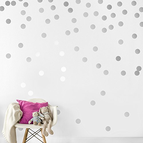 Silver Wall Decal Dots (200 Decals) | Easy Peel & Stick + Safe on Walls Paint | Removable Metallic Vinyl Polka Dot Decor | Round Circle Art Glitter Sayings Sticker Large Paper Sheet Set Nursery Room Feature Image