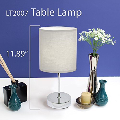 Simple Designs LT2007-WHT-2PK Chrome Mini Basic Table Lamp 2 Pack Set with Fabric Shades, White Image