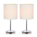 Simple Designs LT2007-WHT-2PK Chrome Mini Basic Table Lamp 2 Pack Set with Fabric Shades, White thumbnail