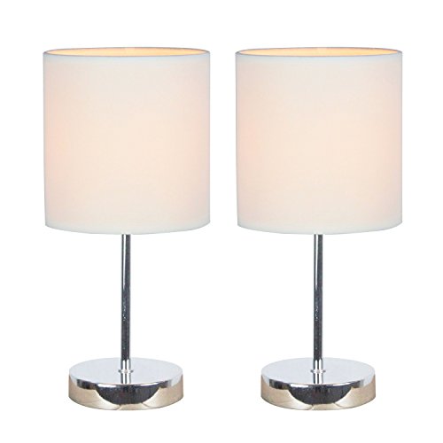 Simple Designs LT2007-WHT-2PK Chrome Mini Basic Table Lamp 2 Pack Set with Fabric Shades, White Feature Image