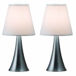 Simple Designs LT2014-WHT-2PK Valencia Brushed Nickel Mini Touch Table Lamps with Fabric Shades, White (Pack of 2) thumbnail