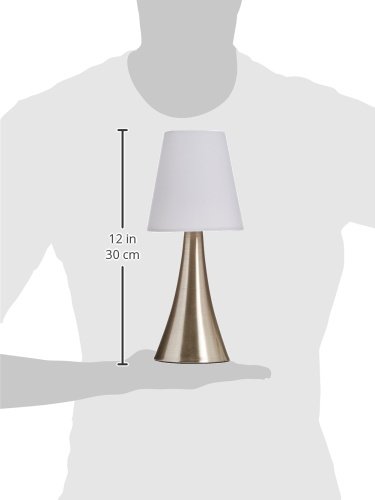 Simple Designs LT2014-WHT-2PK Valencia Brushed Nickel Mini Touch Table Lamps with Fabric Shades, White (Pack of 2) Image