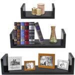 Sorbus Floating Shelves-U Shaped Hanging Wall Shelves for Decoration-Perfect for Picture Frames, Collectibles, Decorative items ,Trophy Display, and Much More (Set of 3, Black) thumbnail