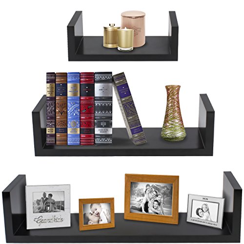 Sorbus Floating Shelves-U Shaped Hanging Wall Shelves for Decoration-Perfect for Picture Frames, Collectibles, Decorative items ,Trophy Display, and Much More (Set of 3, Black) Feature Image