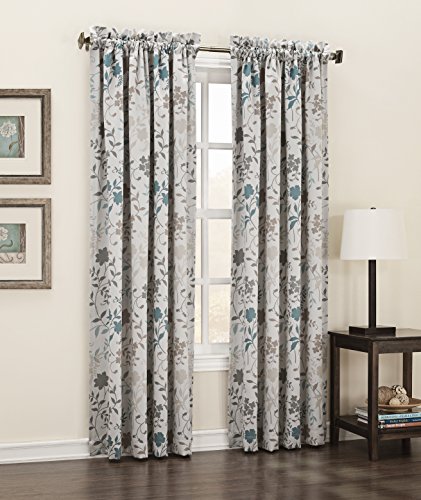 Sun Zero Kara Energy Efficient Rod Pocket Curtain Panel, 54 x 63 Inch, Stone Beige Floral Print Feature Image