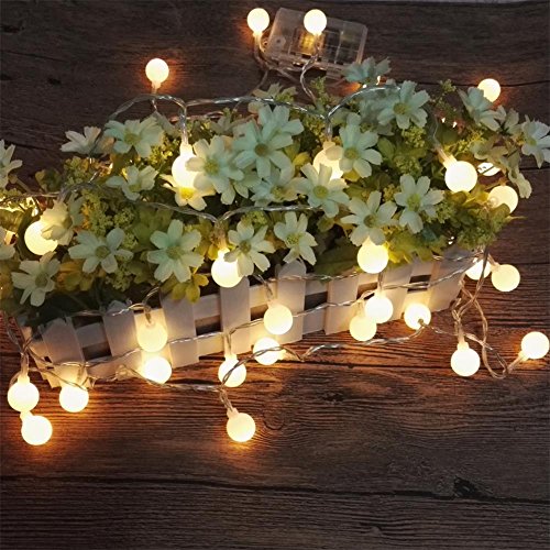 [Updated Version] Bedroom Wedding 16 Feet 50leds LED Globe String Lights Battery Powered with Remote Timer Outdoor/Indoor Ambient Lighting for Garden, Party, Patio, Living Room (Warm White, Dimmable) Image