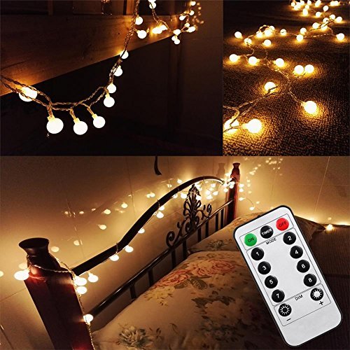 [Updated Version] Bedroom Wedding 16 Feet 50leds LED Globe String Lights Battery Powered with Remote Timer Outdoor/Indoor Ambient Lighting for Garden, Party, Patio, Living Room (Warm White, Dimmable) Feature Image