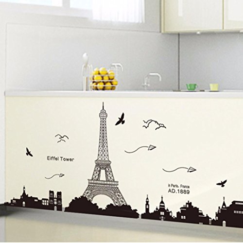 Ussore Eiffel Tower Removable Decor Environmentally Mural Wall Stickers Decal Wallpaper For Kids Home living room bedroom bathroom kitchen Office Image