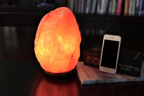 WBM Himalayan Glow Hand Carved Natural Crystal Himalayan Salt Lamp with Genuine Neem Wood Base, Bulb and Dimmer Control, 8-to-9-Inch, 8-to-11-Pounds Image