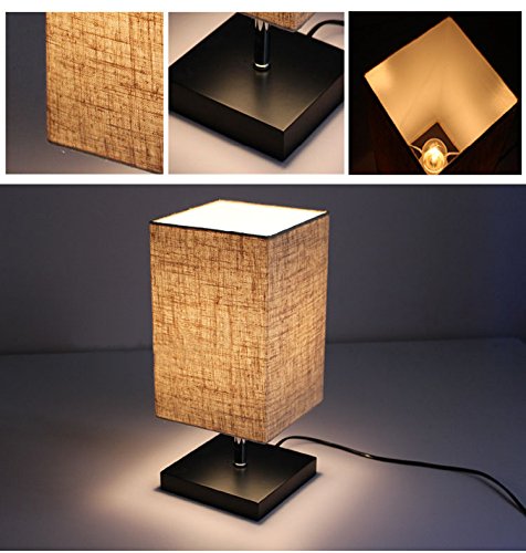 ZEEFO Simple Table Lamp Bedside Desk Lamp With Fabric Shade and Solid Wood for Bedroom, Dresser, Living Room, Baby Room, College Dorm, Coffee Table, Bookcase (Flaxen) Image