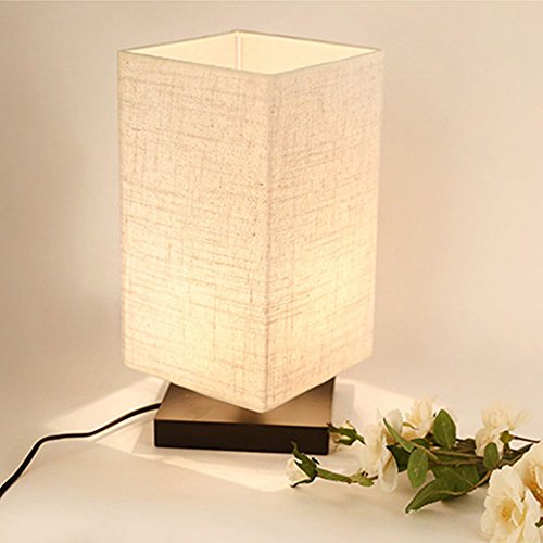 ZEEFO Simple Table Lamp Bedside Desk Lamp With Fabric Shade and Solid Wood for Bedroom, Dresser, Living Room, Baby Room, College Dorm, Coffee Table, Bookcase (Flaxen) Feature Image