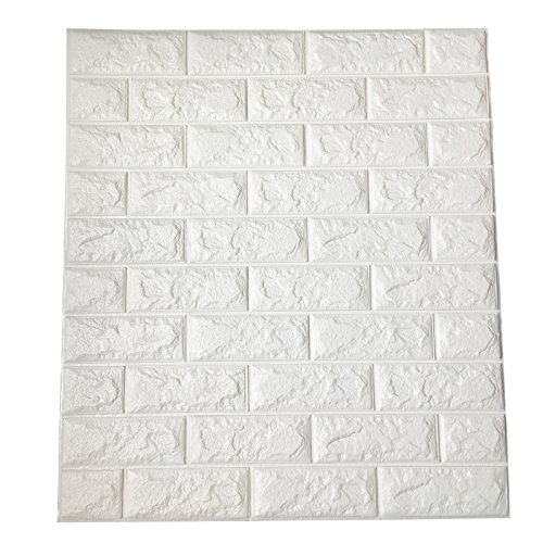 Art3d 2.6Ft x 2.3Ft Peel and Stick 3D Wall Panels for TV Walls / Sofa Background Wall Decor, White Brick Wallpaper Image