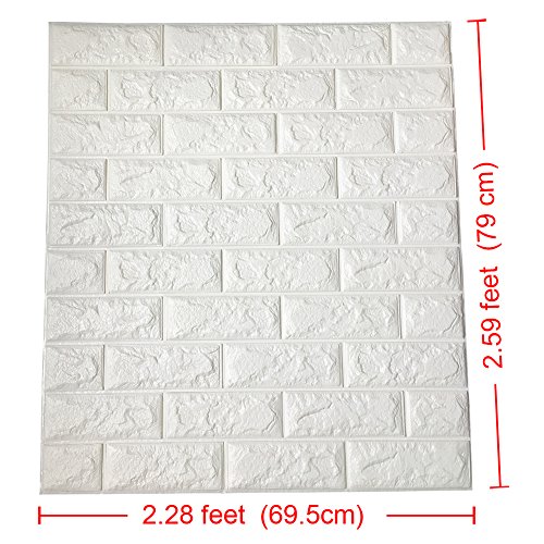Art3d 2.6Ft x 2.3Ft Peel and Stick 3D Wall Panels for TV Walls / Sofa Background Wall Decor, White Brick Wallpaper Image