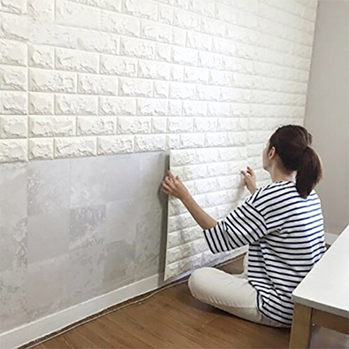 Art3d 2.6Ft x 2.3Ft Peel and Stick 3D Wall Panels for TV Walls / Sofa Background Wall Decor, White Brick Wallpaper Feature Image