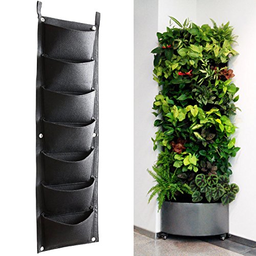 Koram 7 Pockets Vertical Garden Living Wall Hanging Planter Flower Pouch Green Field Pot Felt Indoor/Outdoor Wall Mount Balcony Plant Grow Bag for Herbs Vegetables and Flowers Feature Image