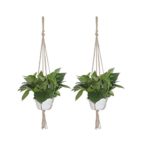 LJY 2-Pack Plant Hanger Macrame Jute 4-Leg without Hoop for Indoor Outdoor Balcony Ceiling Patio Deck Round & Square Pots (Total Length 95cm / 37.4in) thumbnail