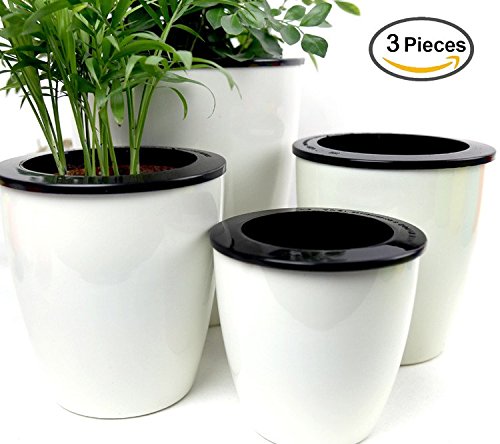 Mkono 3 Pack Self Watering Planter White Flower Pot, L Feature Image