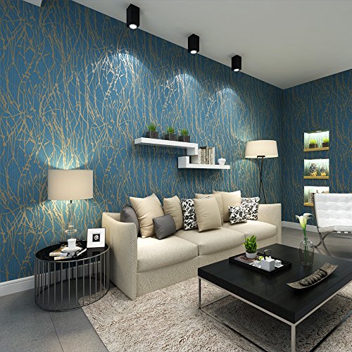 QIHANG Modern Minimalist Curve Tree Patterns Non-woven Wallpaper Roll Blue&gray Color(0.53m10m=5.3㎡) Feature Image