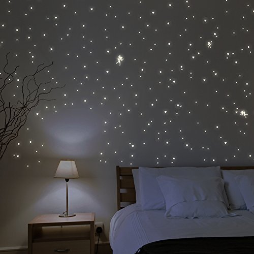 Wandkings “Fairies with hearts, stars, butterflies” wall stickers / 341 stickers / fluorescent and glow in the dark Feature Image
