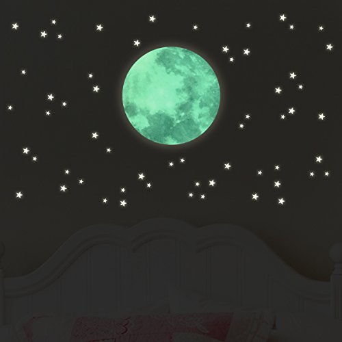 Wandkings Light Stickers “Moon in set with 250 stars” – wall stickers – fluorescent and glow in the dark Image