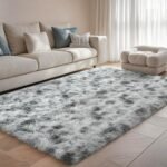Grey White Rug for Living Room Fluffy 4×6 ft Bedroom Rug Non-Slip Fuzzy Area Rugs thumbnail