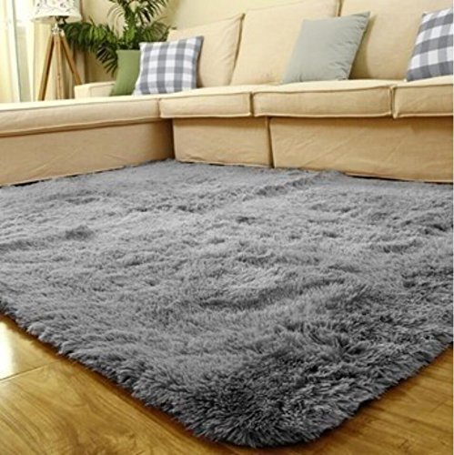ACTCUT Super Soft Indoor Modern Shag Area Silky Smooth Rugs Fluffy Rugs Anti-Skid Shaggy Area Rug Dining Room Home Bedroom Carpet Floor Mat 4- Feet By 5- Feet (Grey) Feature Image