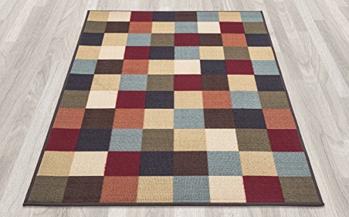 Ottomanson Ottohome Multi-Color Contemporary Checkered Design Modern Area Rug with Non-SkidRubber Backing, 3’3″ W X5’0″ L Image