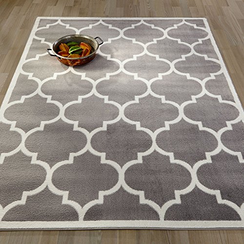 Ottomanson Paterson Collection Grey Contemporary Moroccan Trellis Design Lattice Area Rug Feature Image