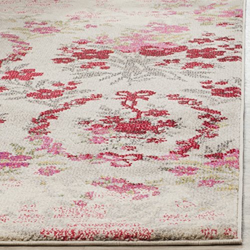 Safavieh Monaco Collection MNC205R Modern Floral Erased Weave Ivory and Pink Area Rug (5’1″ x 7’7″) Image