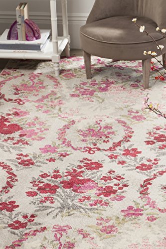 Safavieh Monaco Collection MNC205R Modern Floral Erased Weave Ivory and Pink Area Rug (5’1″ x 7’7″) Image