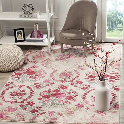 Safavieh Monaco Collection MNC205R Modern Floral Erased Weave Ivory and Pink Area Rug (5’1″ x 7’7″) Feature Image