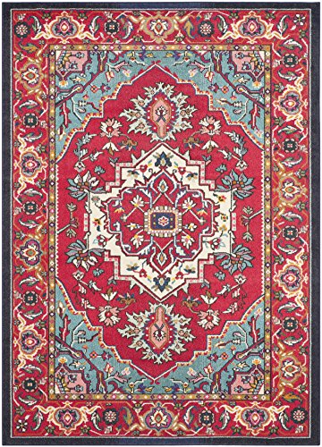 Safavieh Monaco Collection MNC207C Modern Oriental Medallion Red and Turquoise Area Rug (6’7″ x 9’2″) Image