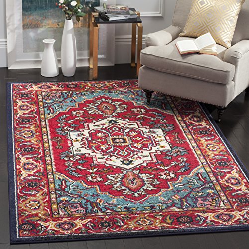 Safavieh Monaco Collection MNC207C Modern Oriental Medallion Red and Turquoise Area Rug (6’7″ x 9’2″) Feature Image