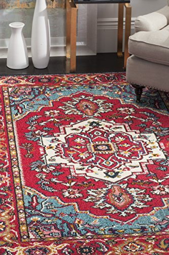 Safavieh Monaco Collection MNC207C Modern Oriental Medallion Red and Turquoise Area Rug (8′ x 11′) Image