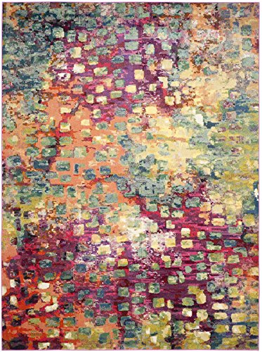 Safavieh Monaco Collection MNC225D Modern Abstract Watercolor Pink and Multi Area Rug (8′ x 11′) Image