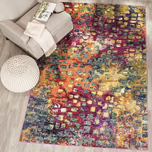 Safavieh Monaco Collection MNC225D Modern Abstract Watercolor Pink and Multi Area Rug (8′ x 11′) Feature Image