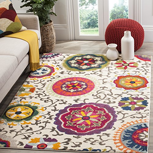 Safavieh Monaco Collection MNC233A Modern Colorful Floral Ivory and Multi Area Rug (8′ x 11′) Feature Image