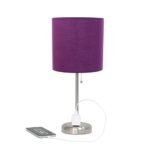 Simple Designs LT1144-PRP Sleek and Slender Brushed Steel Table Lamp with Charging Outlet thumbnail