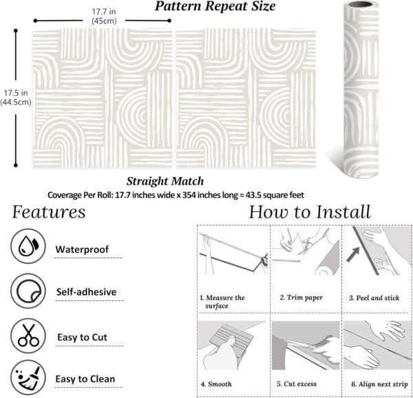 VEELIKE Neutral Geometric Peel and Stick Wallpaper - Image 2