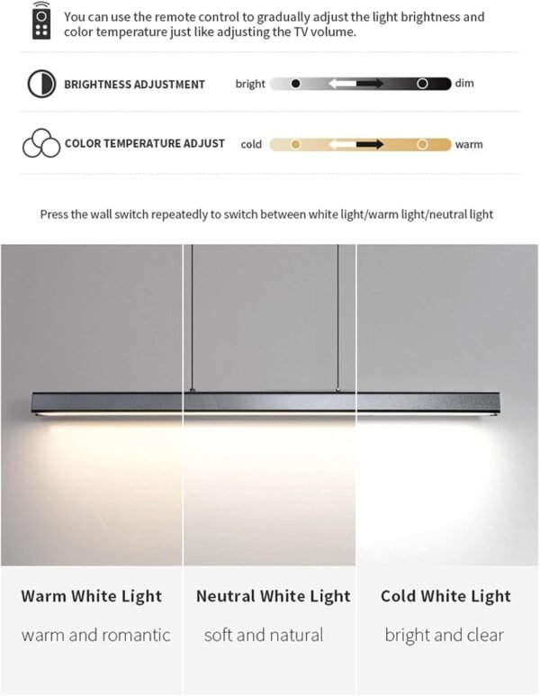 Minimalist Linear Pendant Light – 57” Dimmable LED Chandelier - Image 7