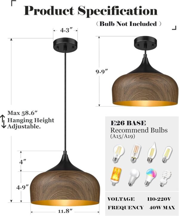 Scandinavian Pendant Light – ELYONA Modern Dome Light - Image 4