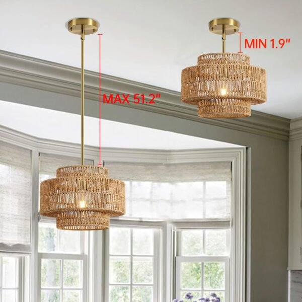 Rattan Pendant Light, 12.4” Handwoven Boho Light Fixture - Image 3