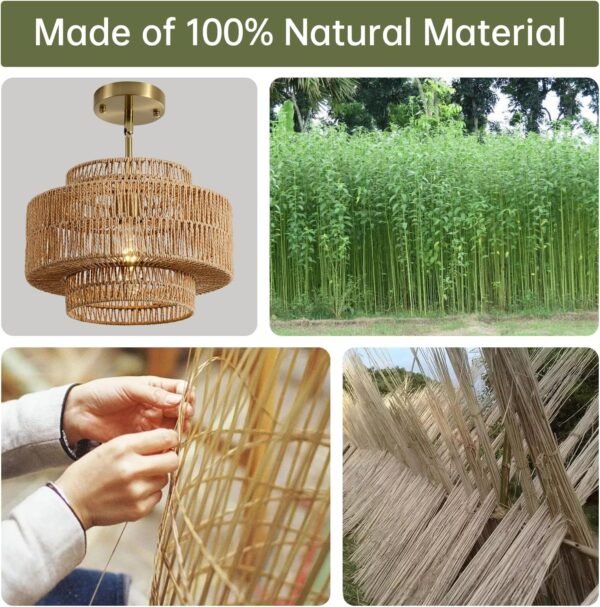 Rattan Pendant Light, 12.4” Handwoven Boho Light Fixture - Image 7