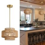 Rattan Pendant Light, 12.4” Handwoven Boho Light Fixture thumbnail